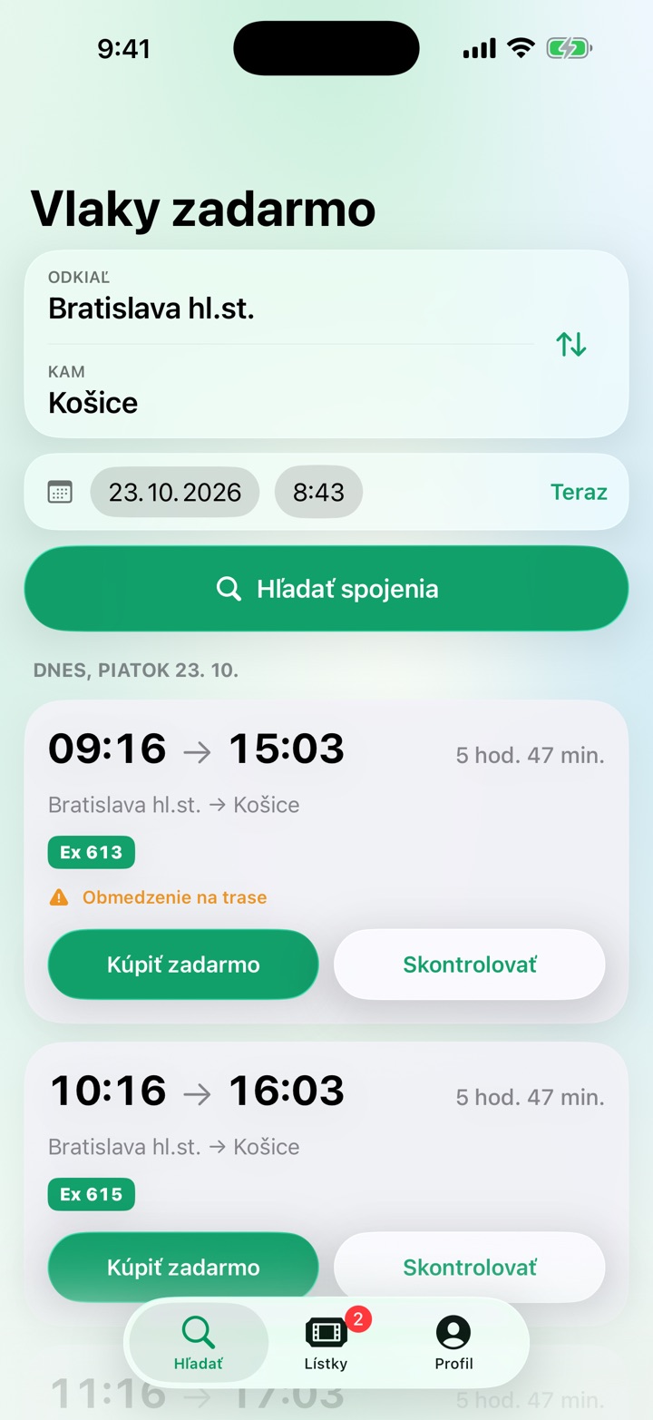 Vyhľadanie spojení z Bratislavy do Košíc